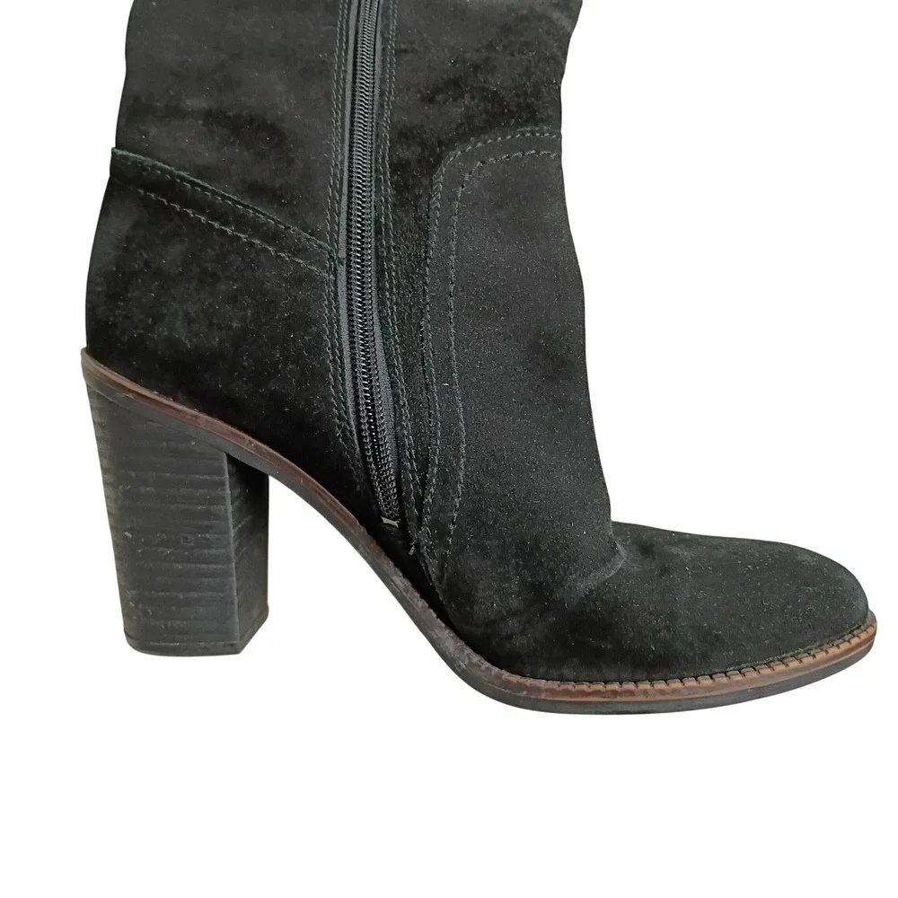 Franco Sarto Over the Knee Boots Womens 8.5 Black Suede Block Heel Fringe